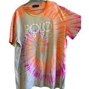 Polo Ralph Lauren T Shirt Men XL Tie Dye Retro Orange Spiral Tee Hippie Y2k 1992